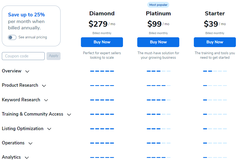 Helium 10 Pricing Plan