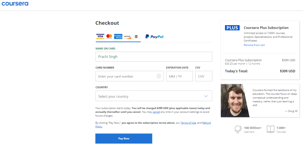 Coursera Checkout Page