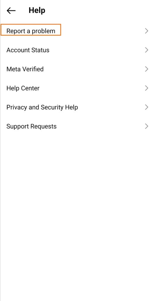 Report a problem on Instagram