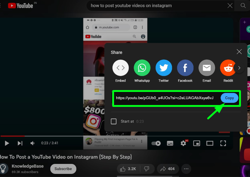 How To Share A YouTube Video On Instagram - Copy The Link