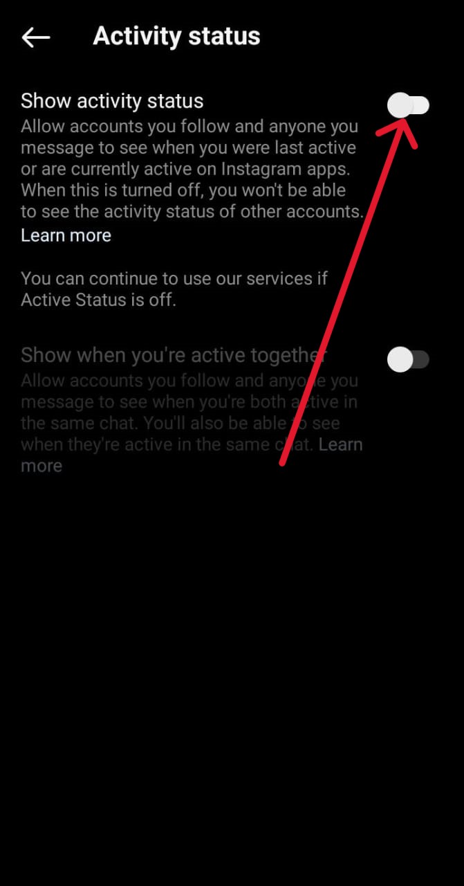 Click On Show Activity Status